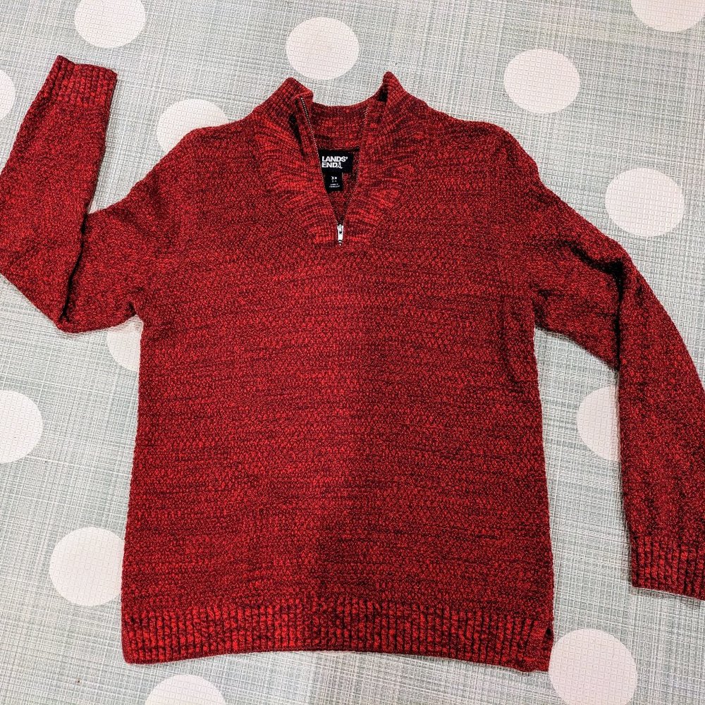 Land's End Red Quarter-Zip Knit Pullover - Women's XS